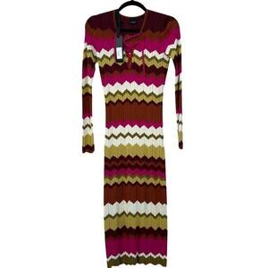 NWT Pinko Chevron Zig Zag Strip Midi Dress Pink Size Small